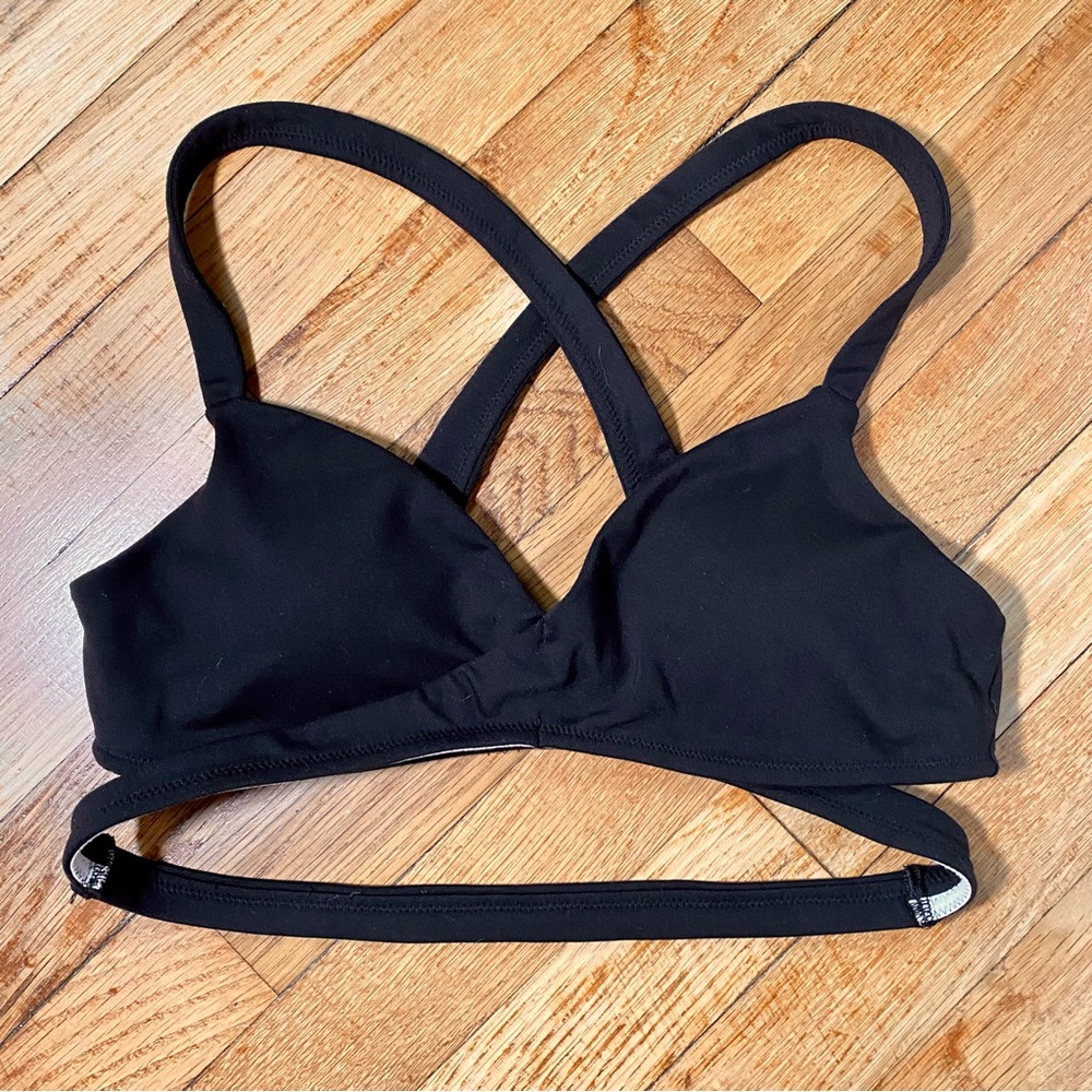 aerie | Black Crossover Front Strappy Back Padded Bralette